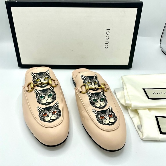 GUCCI Women's Princetown Leather Mule Slide Mystic Cat Pink Horsebit 36 - Picture 6 of 12